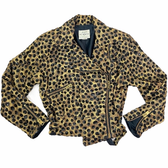 Jeanette Kastenberg Sequin Leopard Biker Jacket - Picture 1 of 16